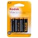 Kodak MAX AA 4pk Retail Card Alkaline 1.5V KAA-4 LR6 Battery