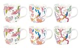 Ethos Paradise New Bone Mugs, Set Of 6, Assorted designs, In Colour Box