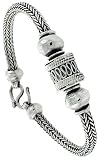 7 3/4 Sterling Silver Bali Style Bracelet w/ Beads, 1/2 (12mm) wide