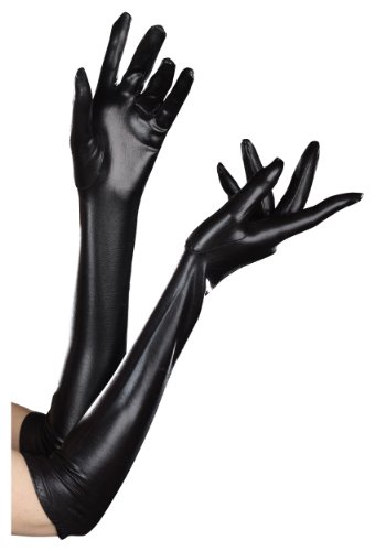 Wet Look Black Gloves