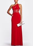 IMAGE OF David's Bridal One Shoulder Beaded Jersey Gown Style 211S16030, Bright Red, 5