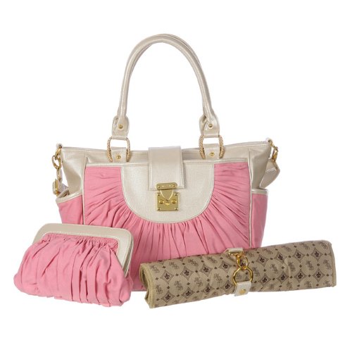 Pink Canvas   Pearl Leather Designer Diaper Bag for Girls - Best Selling Gift for New Moms