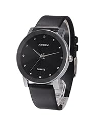 SINOBI Crystal Elegant Mens Women Black Quartz Leather Wrist Quartz Watch Gift SNB021