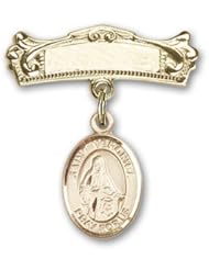 Gold Filled Baby Badge with St. Veronica Charm and Arched Polished Badge Pin
