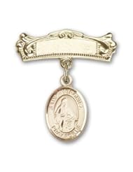 14K Gold Baby Badge with St. Veronica Charm and Arched Polished Badge Pin