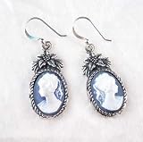 Flower Topped Blue Cameo Earrings