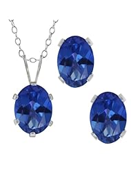 3.50 Ct Oval Sapphire Blue Mystic Topaz Sterling Silver Pendant Earrings Set