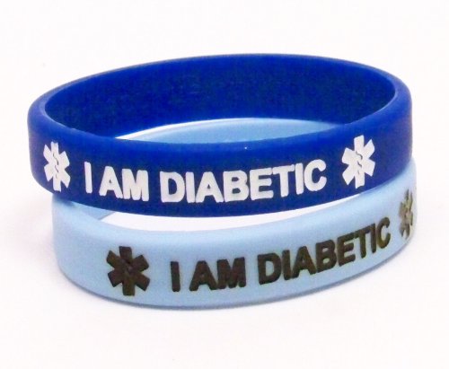 Silicone Diabetic Medical Alert Bracelet 2 Pack, Royal and Light Blue
