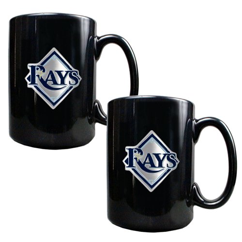 MLB Tampa Bay Rays Two Piece Black Ceramic Mug Set - Primary Logo