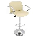Designer Barstool / Bar Hocker mit Gaslift, Barhocker / Stuhl aus verchromten Stahl inkl. Armlehne, Lounge Drehstuhl höhenverstellbar in beige - Sitzmöbel 2010