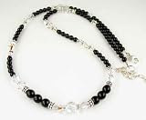 April Crystal Swarovski Crystal Birthstone Beaded Necklaces in Sterling Silver with Black Pearls by Gemstone Gifts Handmade Jewelry