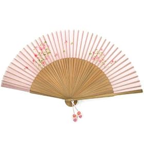 Hand fan with bamboo & silk, handmade gift, pink flower