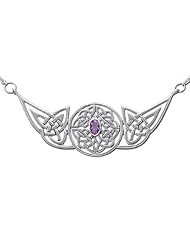 Sterling Silver Celtic Knotwork Eternity Natural Amethyst Pendant Necklace