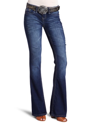 YMI Juniors Rhinestone Flower Belted Flare Jean