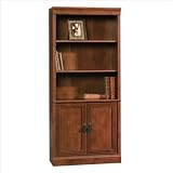 Sauder Arbor Gate 3 Shelves Library With Doors in Coach Cherry Finish