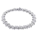 14K White Gold Diamond Pave Disk Bracelet 7
