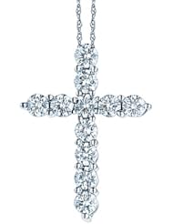 1 1/2 Carat Diamond Cross Pendant in 14k white gold on 18" 14k White Gold Rope Style Chain (GHI, I1)