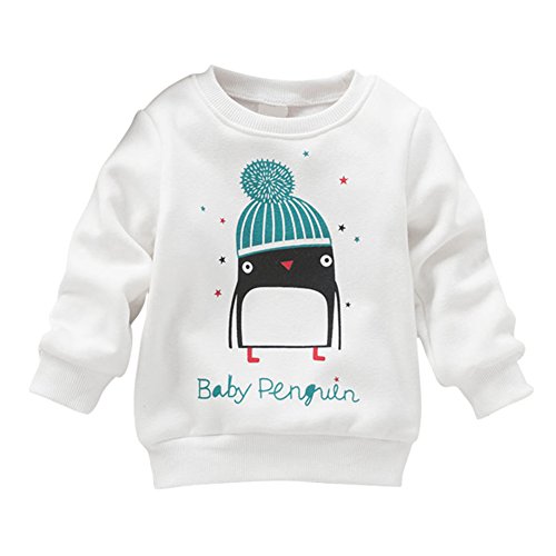 Timall Baby Girl Penguin Long Sleeve Cotton White Hoodies Sweater Clothing