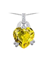 Original Star K (tm) Large Heart Shape 13mm Simulated Citrine Designer Pendant in 925 Sterling Silver