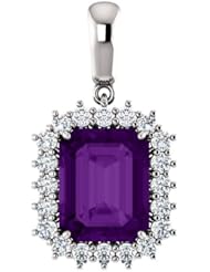 10K White Gold 10.00x8.00mm Emerald Cut Chatham Created Alexandrite and Diamond Pendant -- LIFETIME WARRANTY