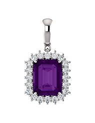 18K White Gold 10.00x8.00mm Emerald Cut Chatham Created Alexandrite and Diamond Pendant -- LIFETIME WARRANTY