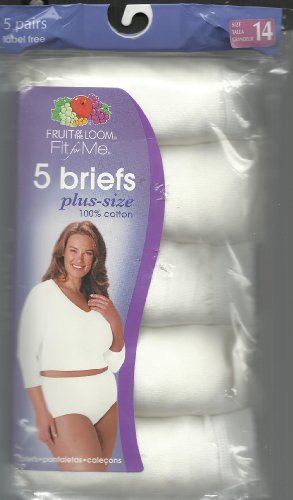Fruit of the Loom Fit for Me Briefs for Plus Size Women 100% Cotton Size 14 (5 Briefs in a Pack White)