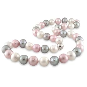9-10mm Cultured Freshwater Multi-Color Pearl Strand Necklace w  Silver, 18 by 