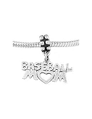 Sterling Silver Baseball Mom Dangle Bead Charm