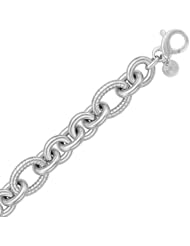 Sterling Silver Oval Cable Style Stationed Chain Bracelet