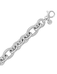 Sterling Silver Oval Cable Style Stationed Chain Bracelet