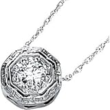 14K White Gold Created Moissanite Pendant Slide On 18 Inch Rope Chain