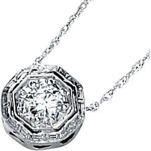 14K White Gold Created Moissanite Pendant Slide On 18 Inch Rope Chain