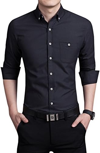 Homleys Mens Casual Slim Fit Long Sleeve Oxford Dress Shirt (Asian 3XL (US Medium), ZD808-Black)