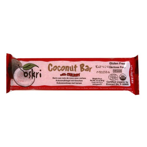 Oskri Organics Coconut Bar, Cherry, 1.9-Ounce Bars (Pack of 18)