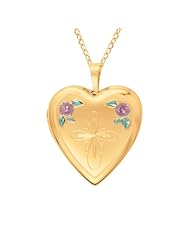 Gold over silver Heart Shaped Locket w/ cross and flowers Necklace