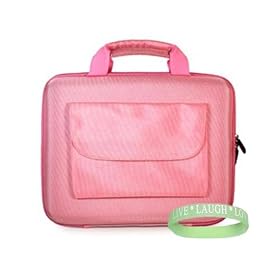 Toshiba Mini NB205-N310/BN 10.1-Inch Sable Brown Netbook Hard shell SLEEVE CASE Cover Pouch Carrying Bag with Extra Accessories Pocket --- PINK + Vangoddy tm, Live*Laugh*Love wrist band!!!