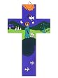 Hand Painted Wood Cross- Modern Shepherd - 7.9 Inch./20 Cm.
