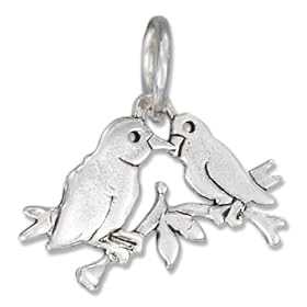 STERLING SILVER LOVEBIRDS CHARM SITTING ON A BRANCH