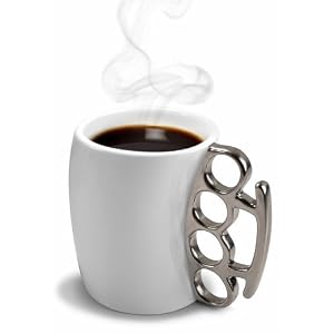 Fred and Friends Fisticup Mug features a set of brass knuckles as the handle