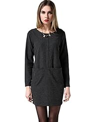 Plus Size A-line Spring Cotton/Knit Long Sleeves Mini Dress 