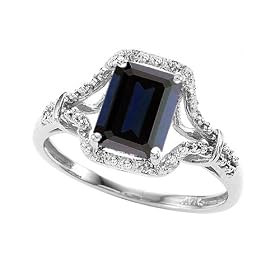 1.52 cttw 10k Gold Genuine Emerald Cut Black Sapphire and Diamond Ring - Yellow Gold