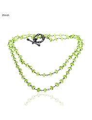 Natural Peridot Beads Chain Necklace Diamond Pave Silver Gemstone Jewelry