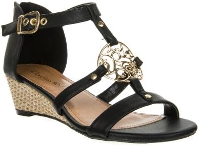 Medallion Embellished Open Toe Wedge Sandal LUCAS