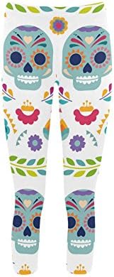 TBeautty Custom Womens Mexico Skulls And flowers Capri Leggings Skinny Exercise Pants