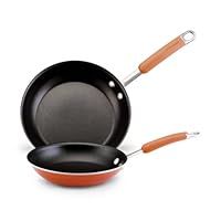 Rachael Ray Porcelain Enamel Nonstick 8-Inch and 10-Inch Skillet Twin Pack, Orange