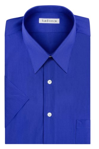 Van Heusen Short Sleeve Poplin Solid Dress Shirt - Pacific Blue