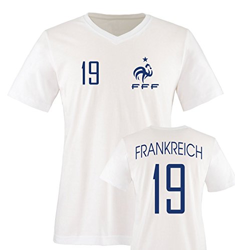 EM 2016 – TRIKOT – EM 2016 – FRANKREICH – 19 – Herren V-Neck T-Shirt – Weiss / Blau Gr. S