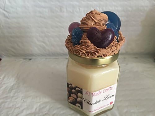Soy Container Candle - Chocolate Lovers Scented With Decoden Purple Heart Fake Cupcake Jar Topper