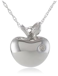 10k Gold Apple Diamond Pendant Necklace (0.007 cttw, I-J Color, I2-I3 Clarity), 18"