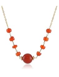 Carnelian Bead, Rondelle and Pear Shaped Bezel Station Gold over Silver Chain Necklace, 22"+2" Extender